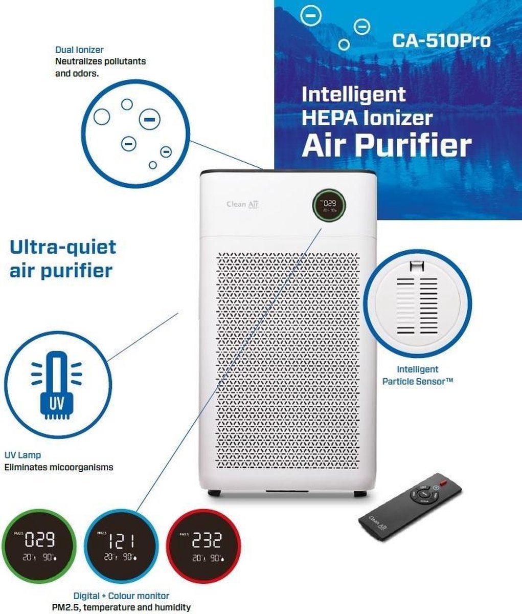 Purificateur d'air HEPA UV et ioniseur intelligent CA-510Pro Smart