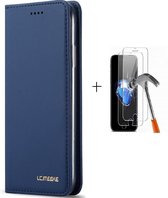 GSMNed - Leren telefoonhoesje blauw - Luxe iPhone X/Xs hoesje – portemonnee - pasjeshouder iPhone X/Xs blauw - blauw - 1x screenprotector iPhone X/Xs