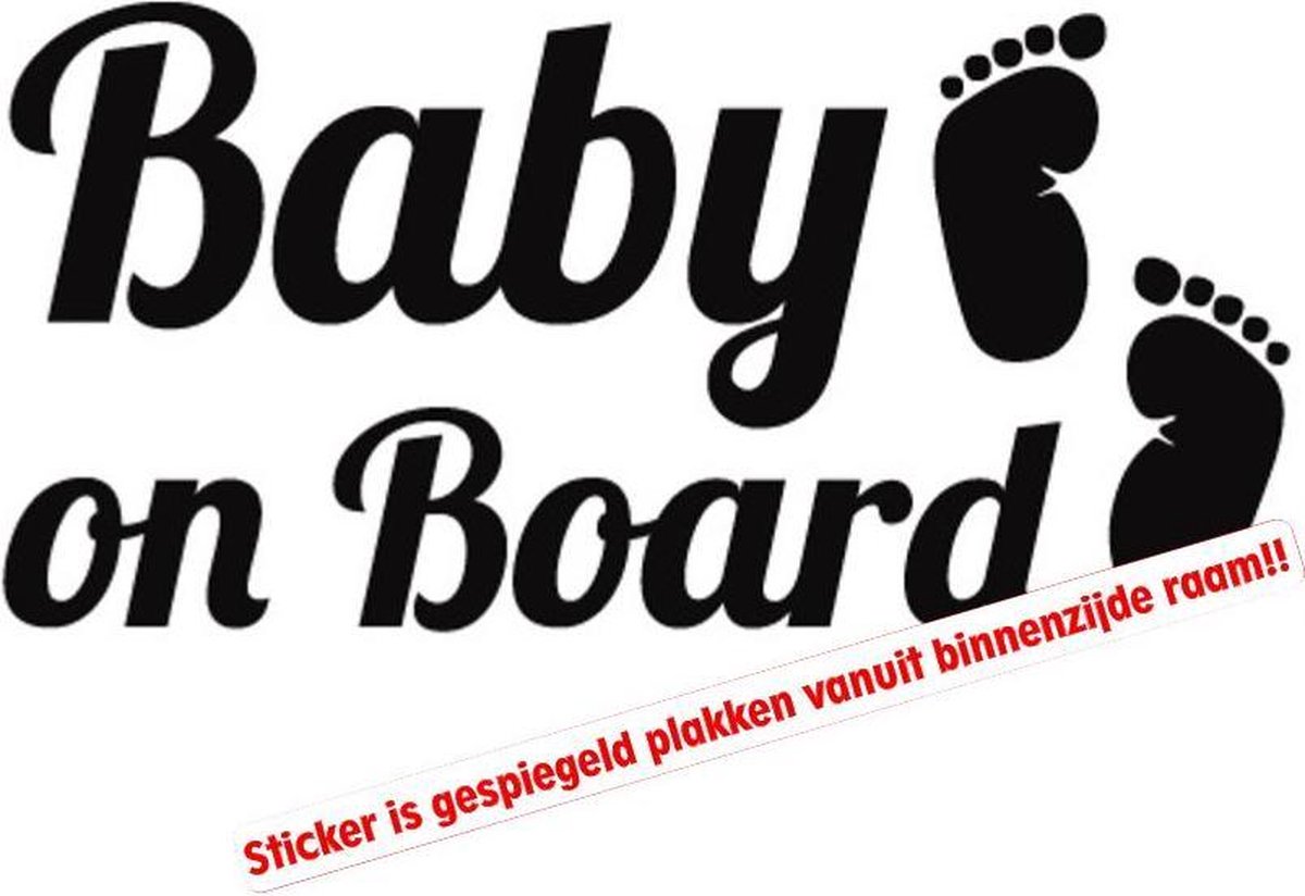 Stickerloods Baby on Board -autoraamsticker- baby in car sticker- 15x7,5 cm Wit