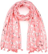 Sunset Fashion - Shiney Leo print scarf with tassels - Pink - 1.80 x 0.90 m.