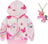 Eenhoorn hoodie Unicorn jurk eenhoorn jurk vest kostuum sweater roze 110-116 (130) + GRATIS ketting