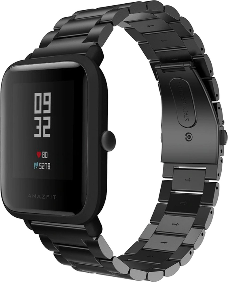 Geschikt voor Xiaomi Amazfit Bip stalen band - zwart - 42mm