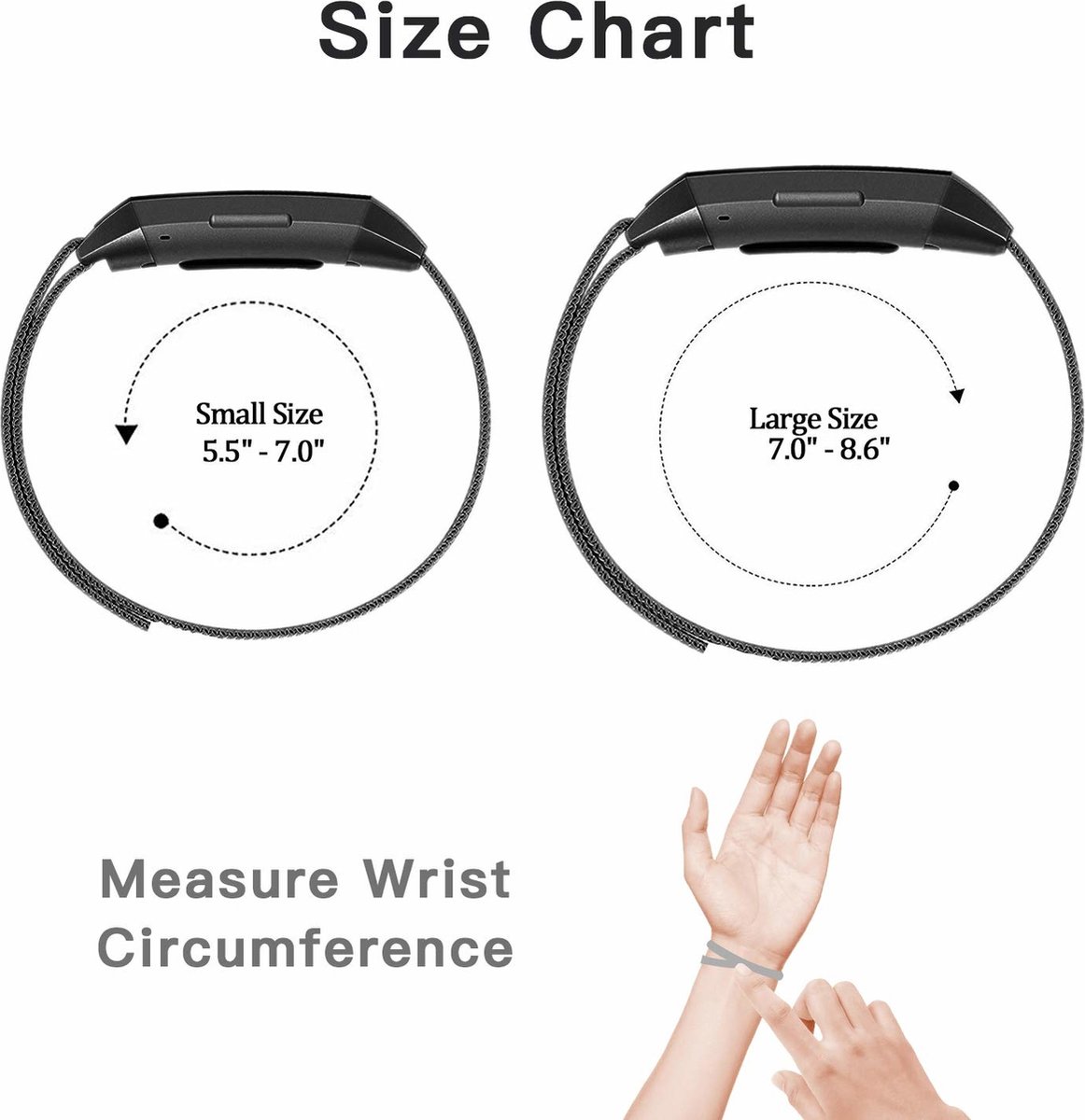 Geschikt voor Fitbit Charge 2 Milanese band - zwart - Large