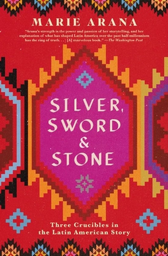 Boekomslag met de titel "Silver, Sword & Stone" op een rood, geometrisch patroon.