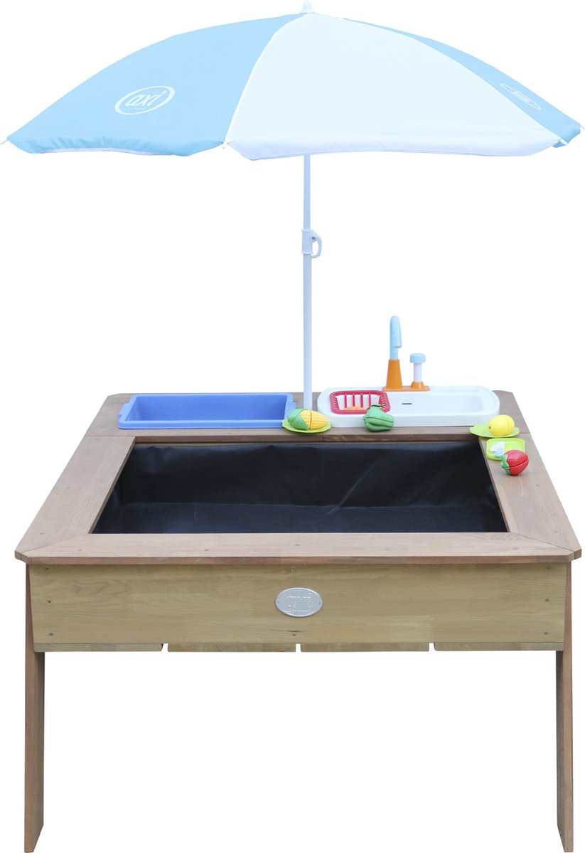 AXI Linda Zand & Water Tafel met Speelkeuken wastafel Bruin - Parasol Blauw/wit — afbeelding 2
