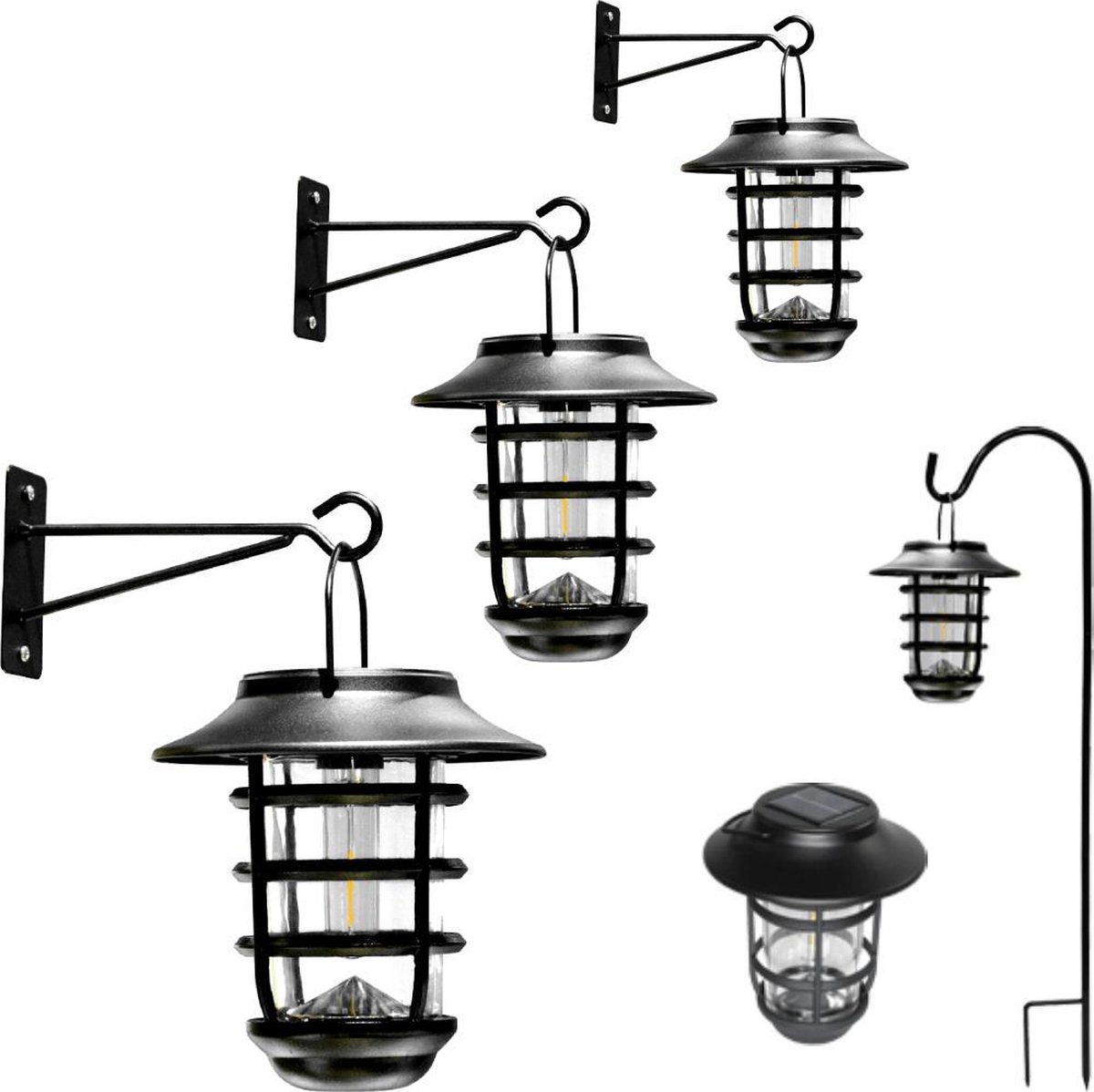 Solar wandlamp 'Sting' - Voordeelset 3 stuks - Trendy zwart - Metaal - Met schemersensor - Buitenlampen zonne-energie