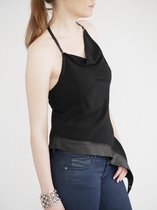 YYAKAR - Luxe dames chique uitgaans top “Peisinoe” met leer detail- zwart - viscose - maat (S)36 -designer kleding