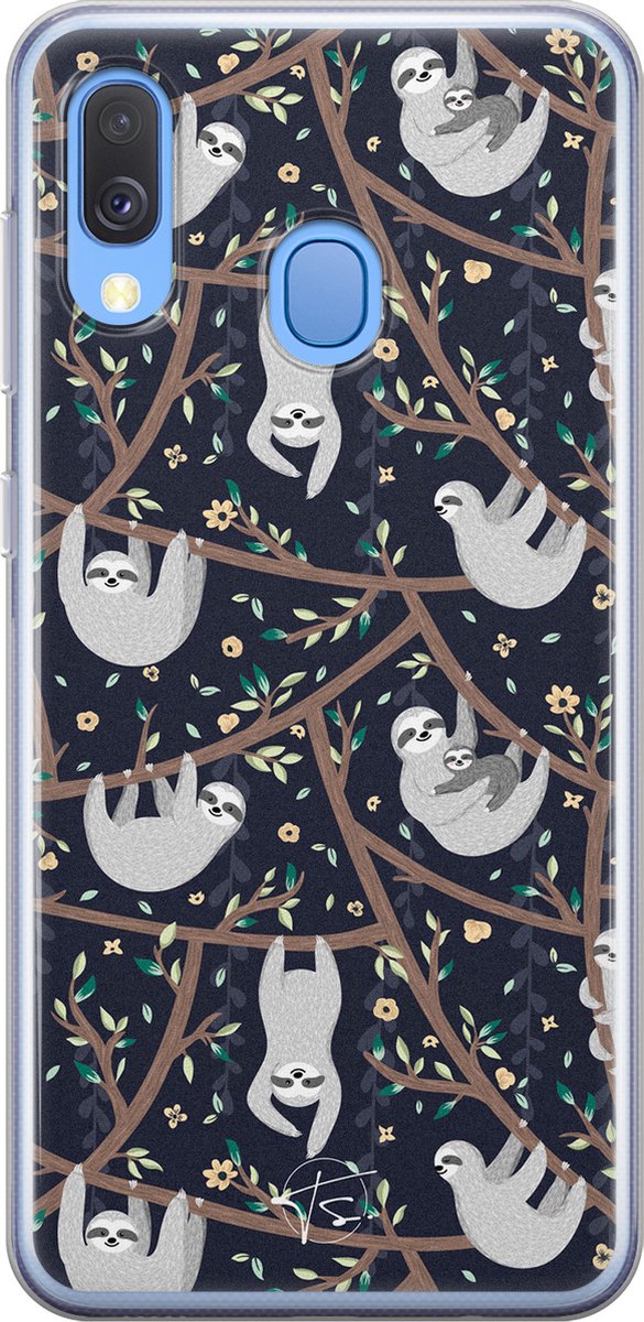Hoesje geschikt voor Samsung Galaxy A40 - Luiaard - Soft Case - TPU - Print - Zwart - Mooie Telefoonhoesjes