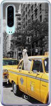 Huawei P30 hoesje - Lama in taxi - Siliconen - Soft Case Telefoonhoesje - Print - Grijs
