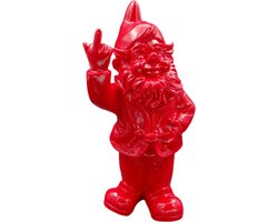 Stoobz kabouter fuck you rood - kabouter met middelvinger - 20 cm groot - kabouter FY - tuinkabouter - stoute kabouter