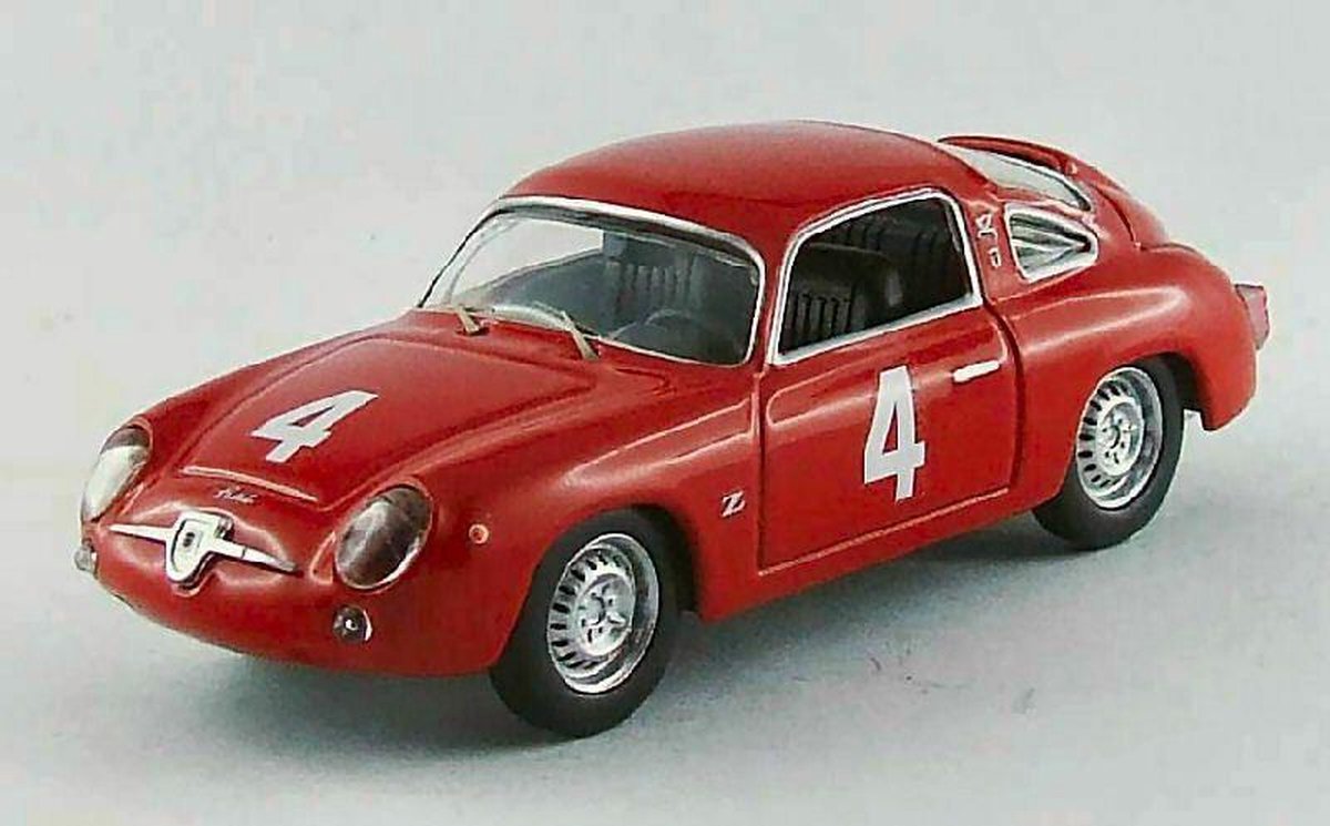 De 1:43 Diecast Modelcar van de Fiat Abarth 750 #4 Winnaar van de MONZA GP in 1964. De bestuurder was G. Capra. De fabrikant van het schaalmodel is Best-Model. Dit model is alleen online verkrijgbaar