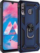 Huawei Y6P 2020 Stevige Magnetische Anti shock ring back cover case- schokbestendig-TPU met stand – Blauw + Gratis screenprotector