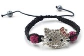 Hello Kitty kinderarmbandje roze en zwart met shamballa kralen en strass