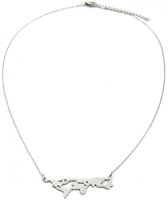 Ketting met hanger Wereldkaart-roestvrij staal-zilverkleurig-45-50 cm-Musthaves