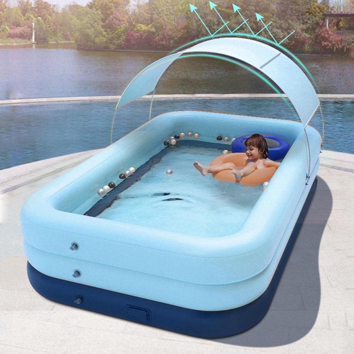 zwembad met ingebouwde luchtpomp - Blauw - Opblaasbaar zwembad voor in de  tuin –... | bol.com
