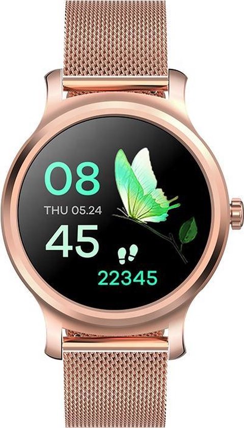 Belesy® SMART - Smartwatch Ladies - Smartwatch Men - Montre - Appel Bluetooth - Podomètre - 1,3 pouces - Écran couleur - Full Touch - Or - Acier