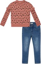 Koko Noko BIO Basics Set(2delig) Jeans NORI blauw en Sweater Nova Dusty Pink spot - Maat 122/128