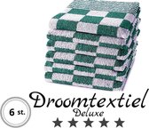 Droomtextiel -Handdoeken /  Keukendoeken - Set van 6 Stuks - 100% Katoen - 50x50 cm - Groen Wit - Horecakwaliteit - Geblokt - Barbecue -