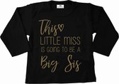 T-Shirt voor een grote zus-Bekendmaking zwangerschap-this little miss-zwart-goud-Maat 104