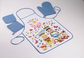 Keukenschorten set ( 1 keukenschort, 2 houders van heet metaal, 1 ovenwant) Blauw