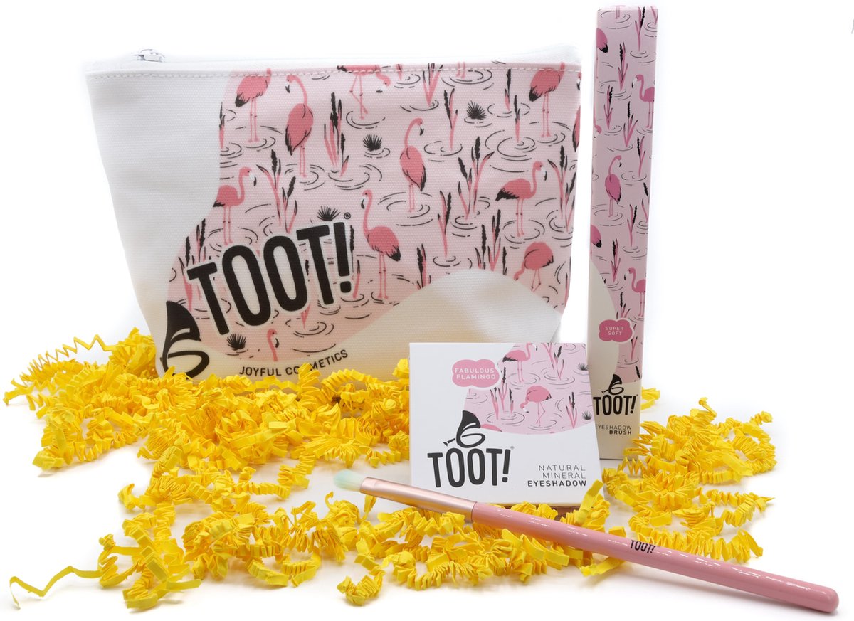 Goedkoopste TOOT! Natuurlijke Kinder Make up Set - Flamingo - Oogschaduw, Kwast, Make up Tasje