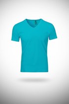 Heren polo T-shirt - pique - licht blauw - V hals - mannen