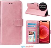 Hoesje geschikt voor iPhone 12 Mini Book Case - Luxe portemonnee hoesje – iPhone 12 Mini hoesje wallet case - roze goud - EPICMOBILE