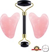 Demiracle® Face Roller & Gua Sha Schrapers – 2 Stuks – Black Obsidian – Rose Quartz – Face Rollers – Gezichtsmassage – Massagetools – Massage - Ontspanning – Kwaliteit