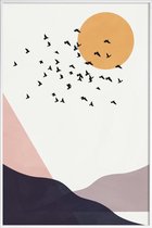 JUNIQE - Poster in kunststof lijst Flock Of Birds III -60x90 /Geel &