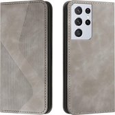 Voor Samsung Galaxy S21 Ultra 5G Skin Feel Magnetisch S-type Effen Kleur Horizontale Flip Lederen Case met Houder & Kaartsleuf & Portemonnee (Grijs)