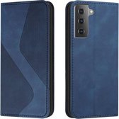 Voor Samsung Galaxy S21 + 5G Skin Feel Magnetisch S-type Effen Kleur Horizontale Flip Lederen Case met Houder & Kaartsleuf & Portemonnee (Blauw)