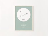 Geboorteposter - Sterrenbeeld - Gepersonaliseerd - licht groen - baby - kids