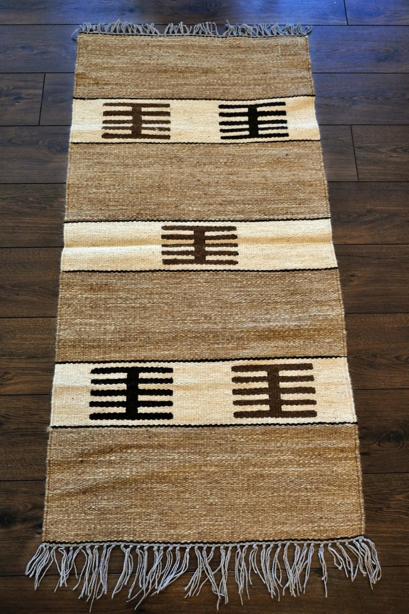 Kelima Handgemaakt Wollen Vloerkleed - 70x140 cm - 100% Natuurlijk - Naturel