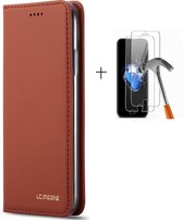GSMNed - Leren telefoonhoesje bruin - Luxe iPhone 12 mini hoesje - portemonnee - pasjeshouder iPhone 12 mini - bruin - 1x screenprotector iPhone 12 mini