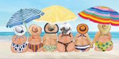 140 x 70 cm - Canvasschilderij - Dikke dames op het strand - print op canvas