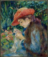 Kunst: Marie Therese Durand-Ruel Sewing van Pierre Auguste Renoir. Schilderij op aluminium, formaat is 100X150 CM