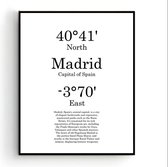 Steden Poster Madrid met Graden Positie en Tekst - Muurdecoratie - Minimalistisch - 80x60cm - PosterCity