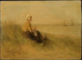 Kunst: Woman On the Shore After 1857 van Jozef Israels. Schilderij op canvas, formaat is 40x60 CM