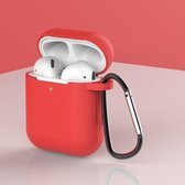 Apple AirPods 1/2 Hoesje + Clip in het Rood - Siliconen - Case - Cover - Soft case