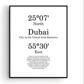 Steden Poster Dubai met Graden Positie en Tekst - Muurdecoratie - Minimalistisch - 30x21cm / A4 - PosterCity