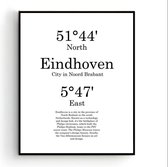 Steden Poster Eindhoven met Graden Positie en Tekst - Muurdecoratie - Minimalistisch - 40x30cm - PosterCity