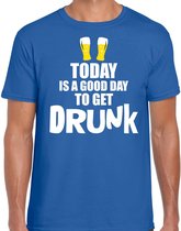 Blauw fun t-shirt good day to get drunk - heren - Drank / festival shirt / outfit / kleding S