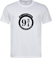 Wit T Shirt met Harry Potter  " Platform 9 3/4 " print Zwart size XL