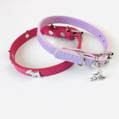 Roze Honden Halsband Leer - 2 Stuks - Voor Kleine Honden - 20 tot 28 CM Halsbreedte