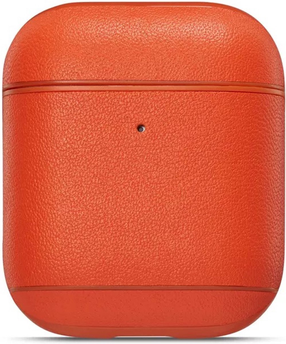 AirPods hoesjes van By Qubix - AirPods 1/2 hoesje Genuine Leather Series - hard case - oranje Airpods Case Hoesje voor Airpods Airpods 1 Airpods 2