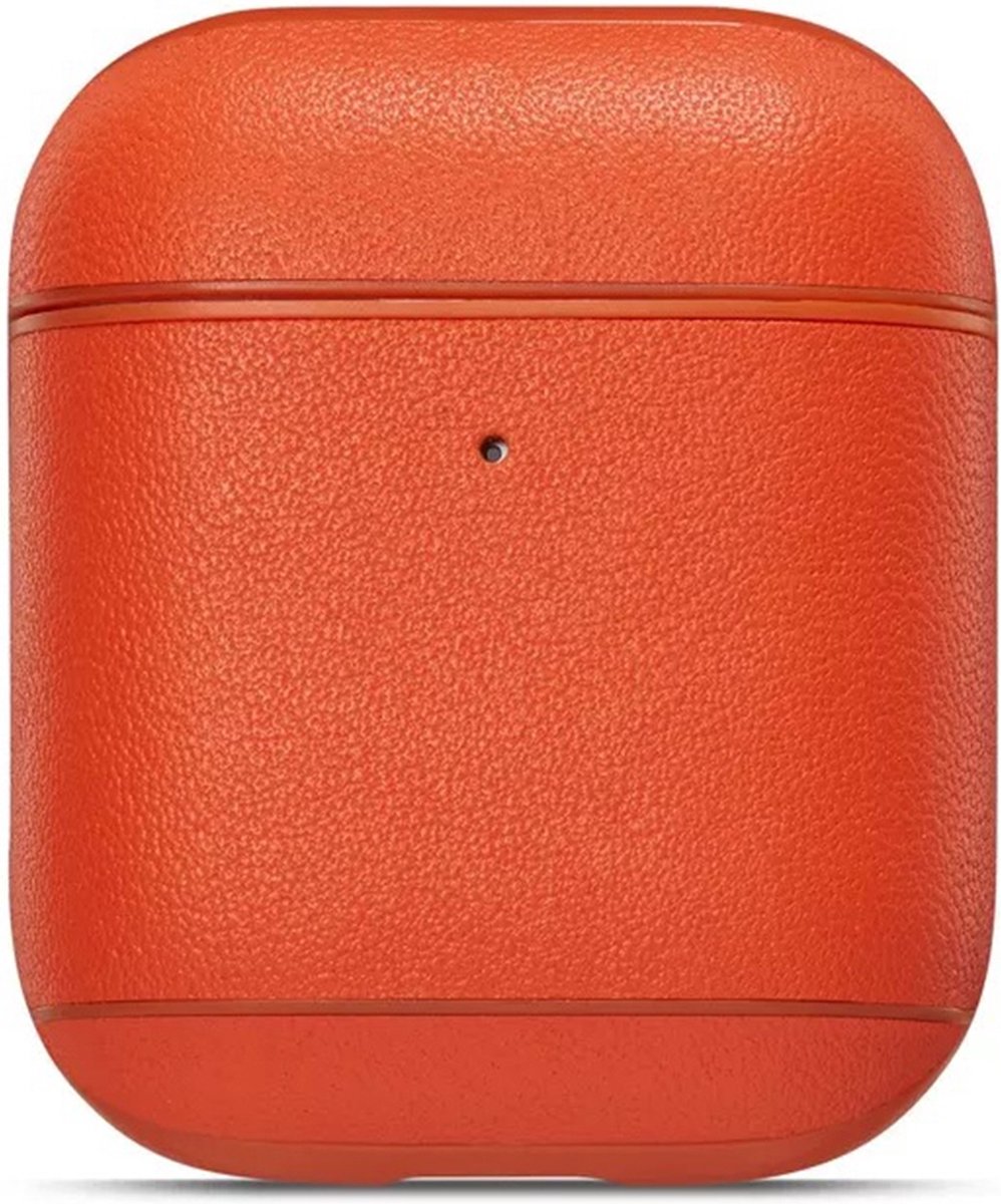 AirPods hoesje van By Qubix - AirPods 1/2 hoesje Genuine Leather Series - hard case - oranje