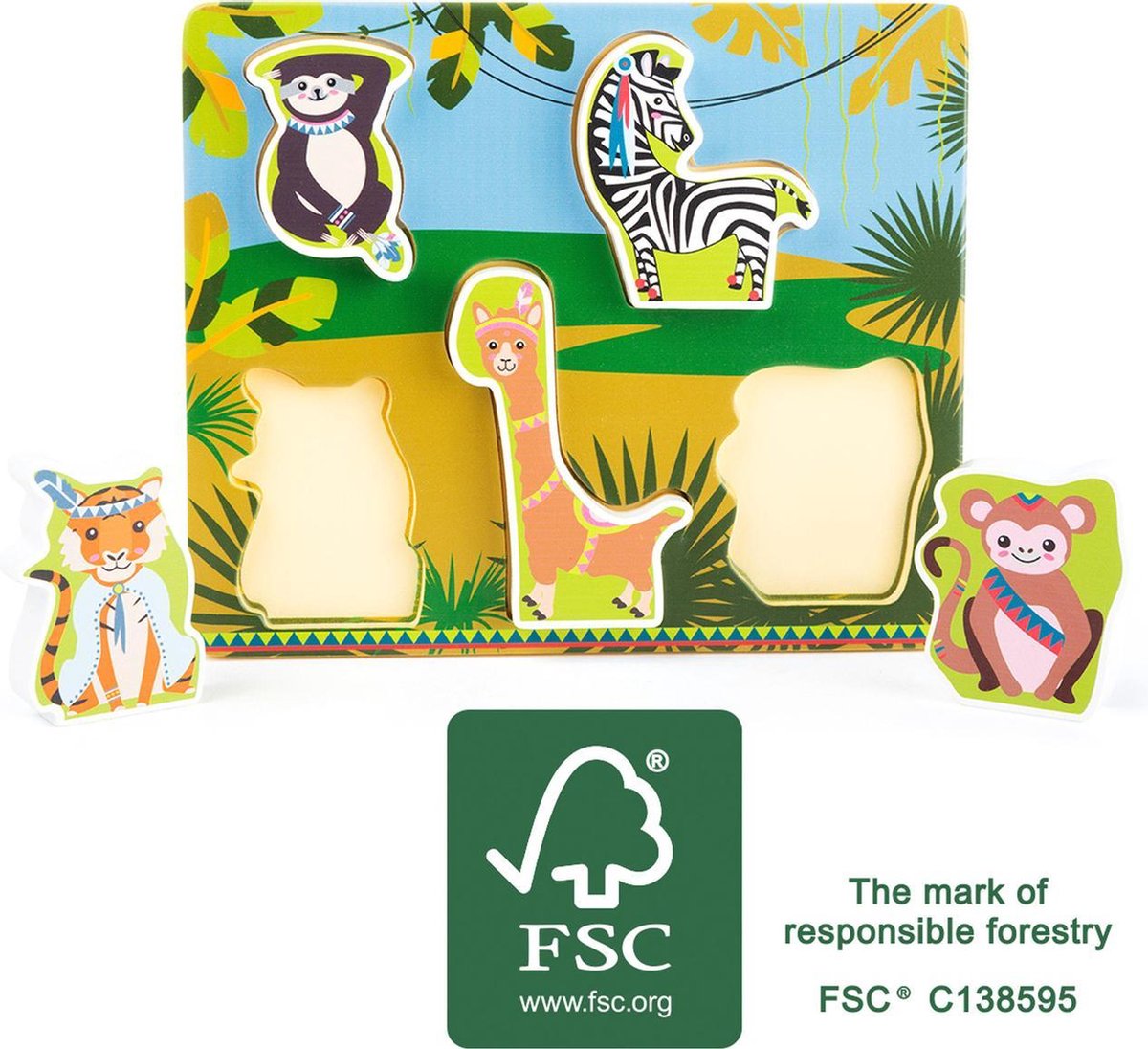 Houten puzzel &quot;in de jungle&quot; FSC® Kinderpuzzel 1 jaar