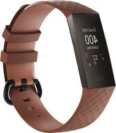 By Qubix - Fitbit Charge 3 & 4 siliconen diamant pattern bandje (Small) - Coffee - Fitbit charge bandjes