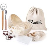 Zavillo Rijsmandje Set – Brood Bakken – Zuurdesem – Inclusief Deegschraper en andere Accessoires – Complete Set – Proofing Basket – Banneton – Ø 23 cm