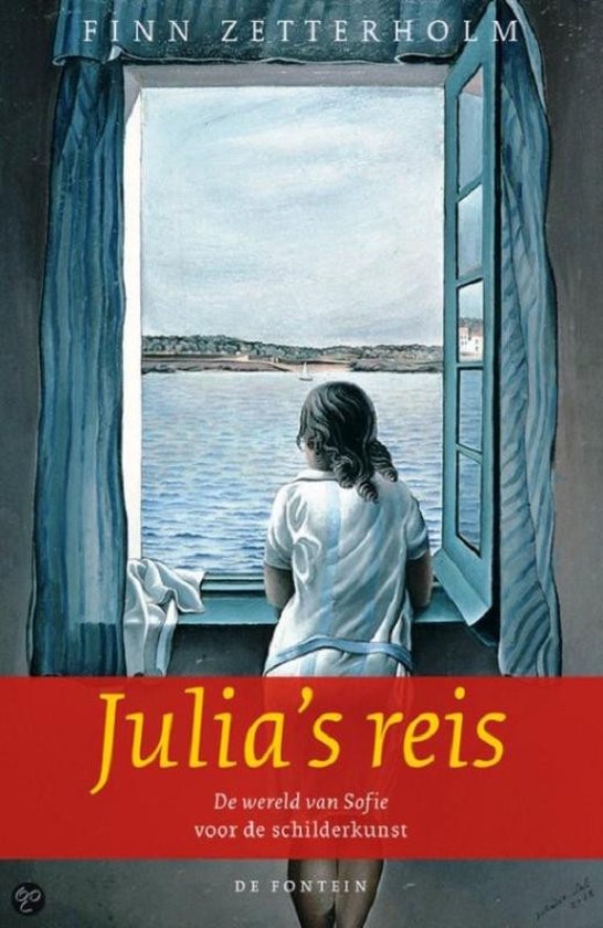 Boekomslag 'Julia's reis' met een meisje dat uit een raam kijkt naar de zee.
